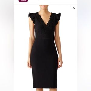 Rebecca Taylor Black Lace Crepe Ruffle Dress Size 4 New